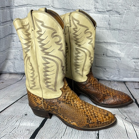 Justin Boots Shoes Vtg Justin Light Tan Snakeskin Leather Boots